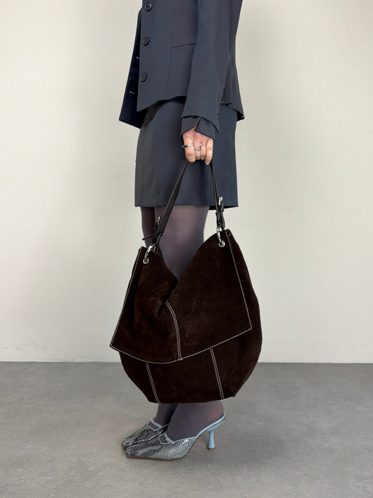 Maxi borsa in camoscio marrone