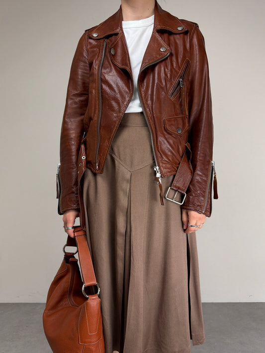 Chiodo in vera pelle marrone cognac