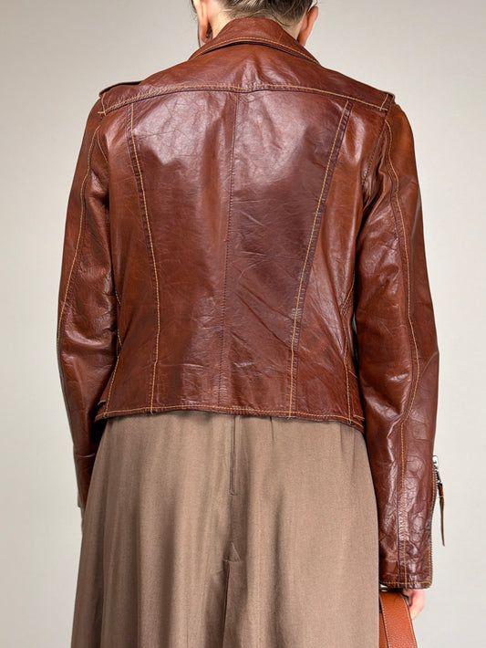 Chiodo in vera pelle marrone cognac