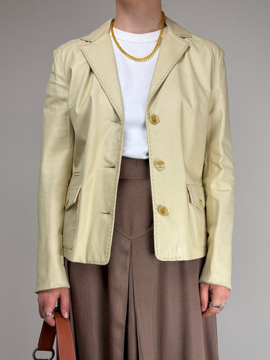 Blazer Made in Italy in vera pelle color burro