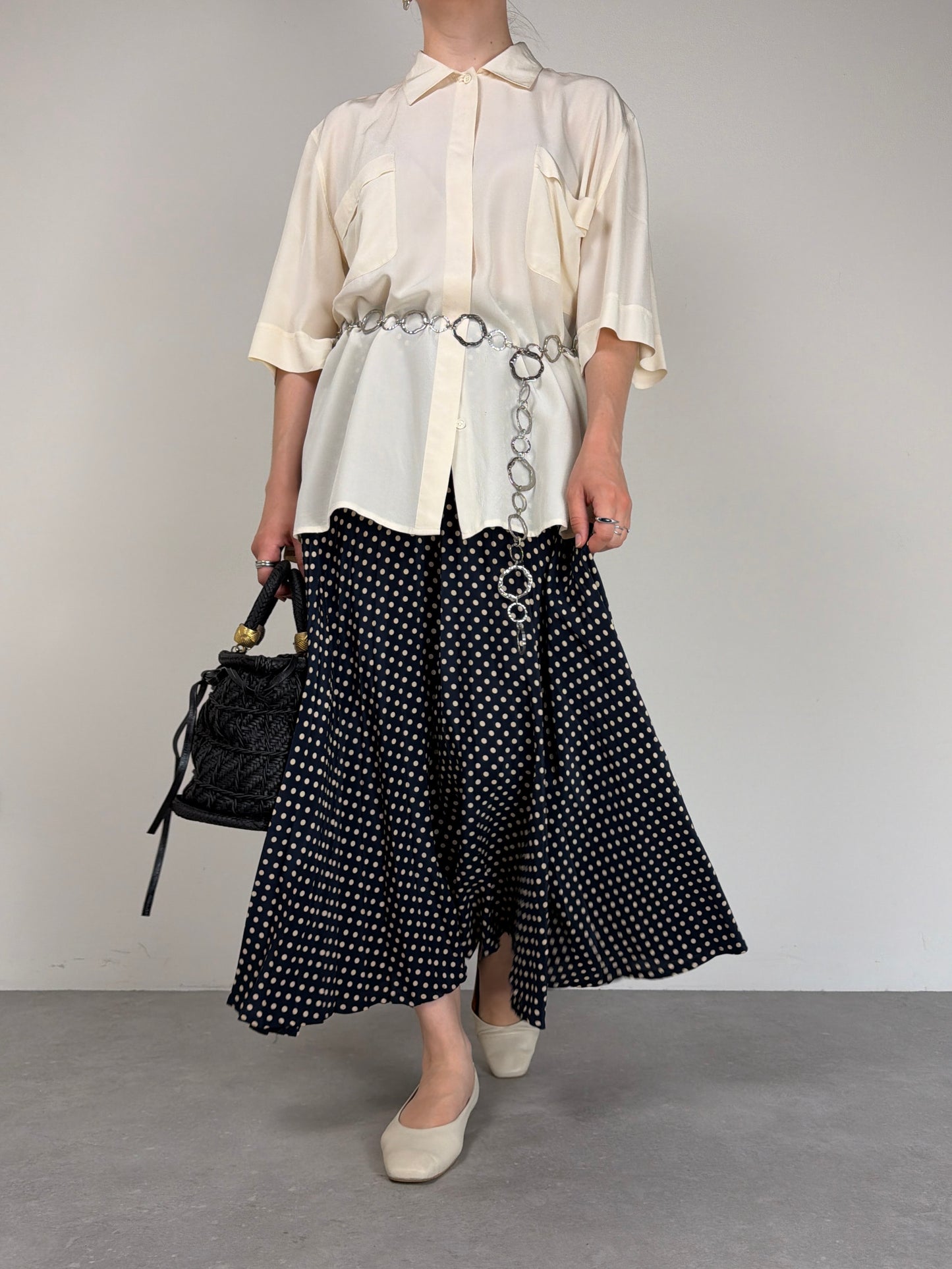 Gonna vintage in 100% pura seta a pois