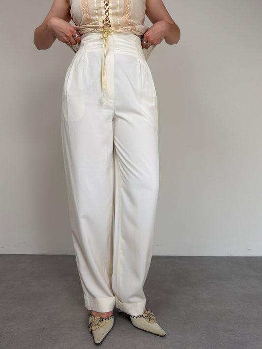 Pantalone vintage bianco latte in viscosa e seta