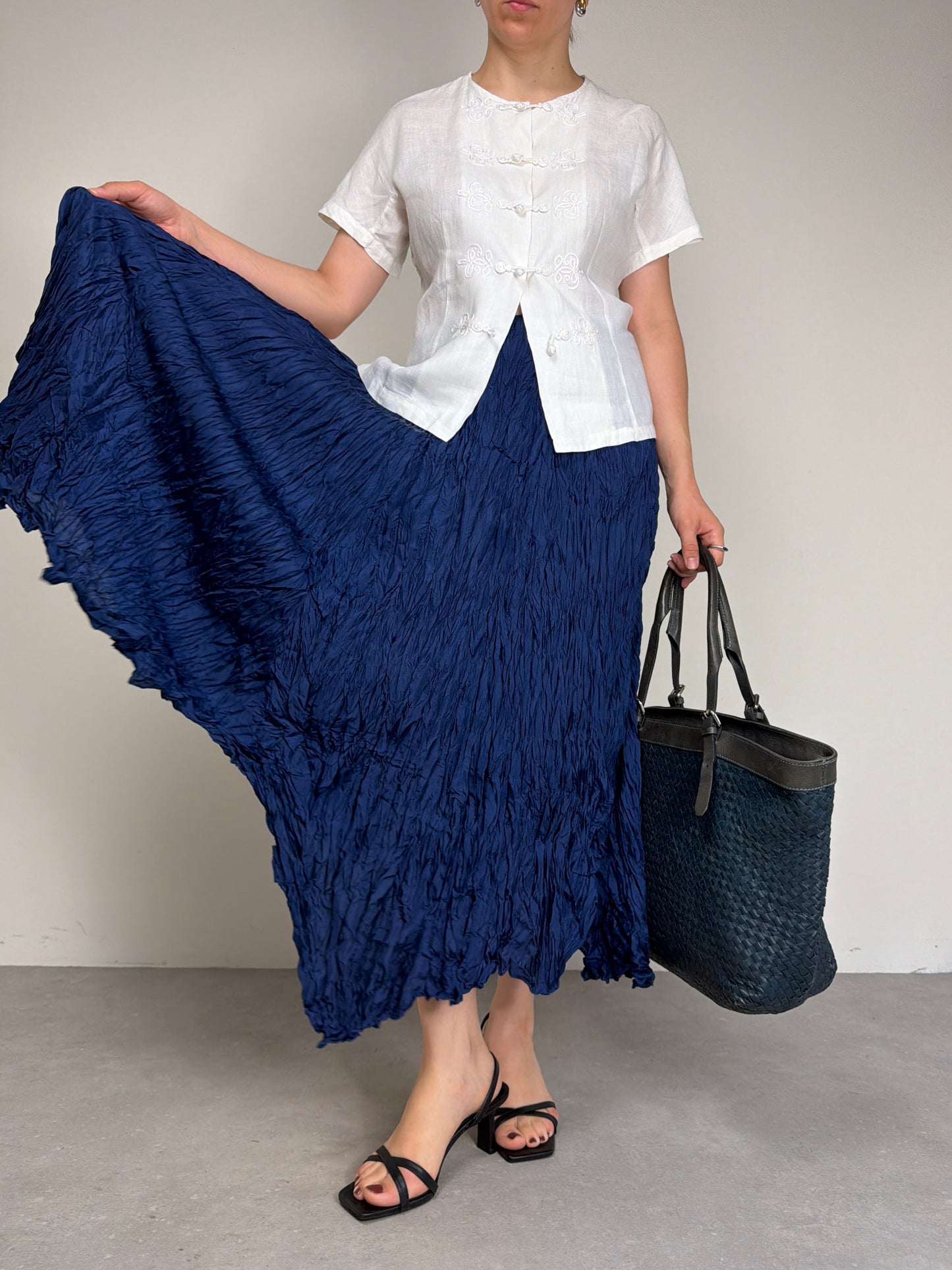 Gonna in 100% seta crinkle vintage made in France