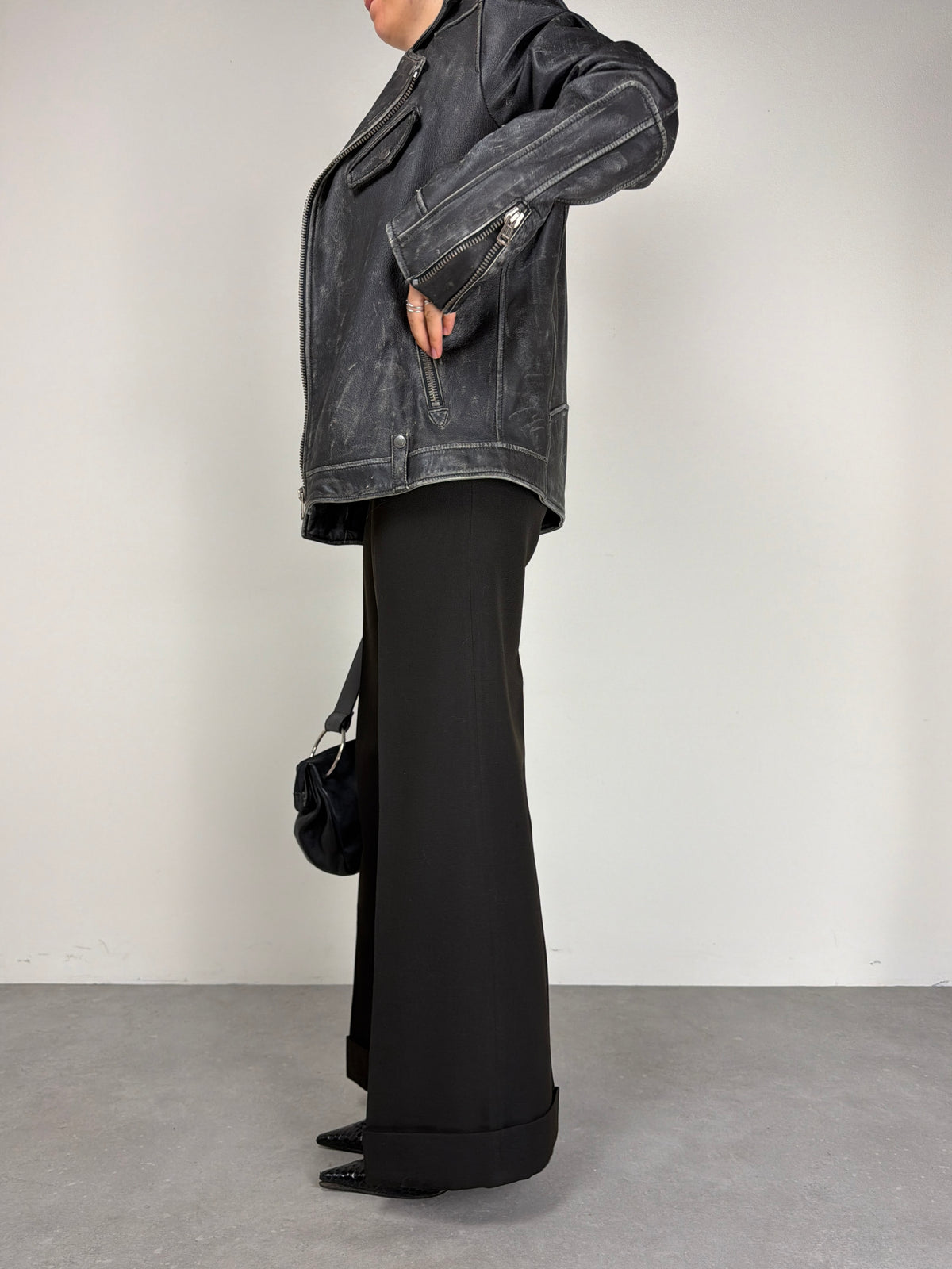 Chiodo in vera pelle effetto distressed