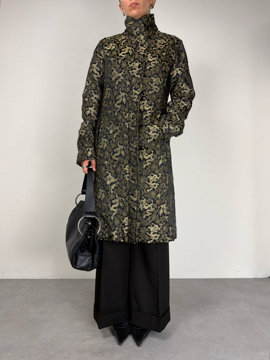 Cappotto vintage made in italy in jacquard con motivo orientale