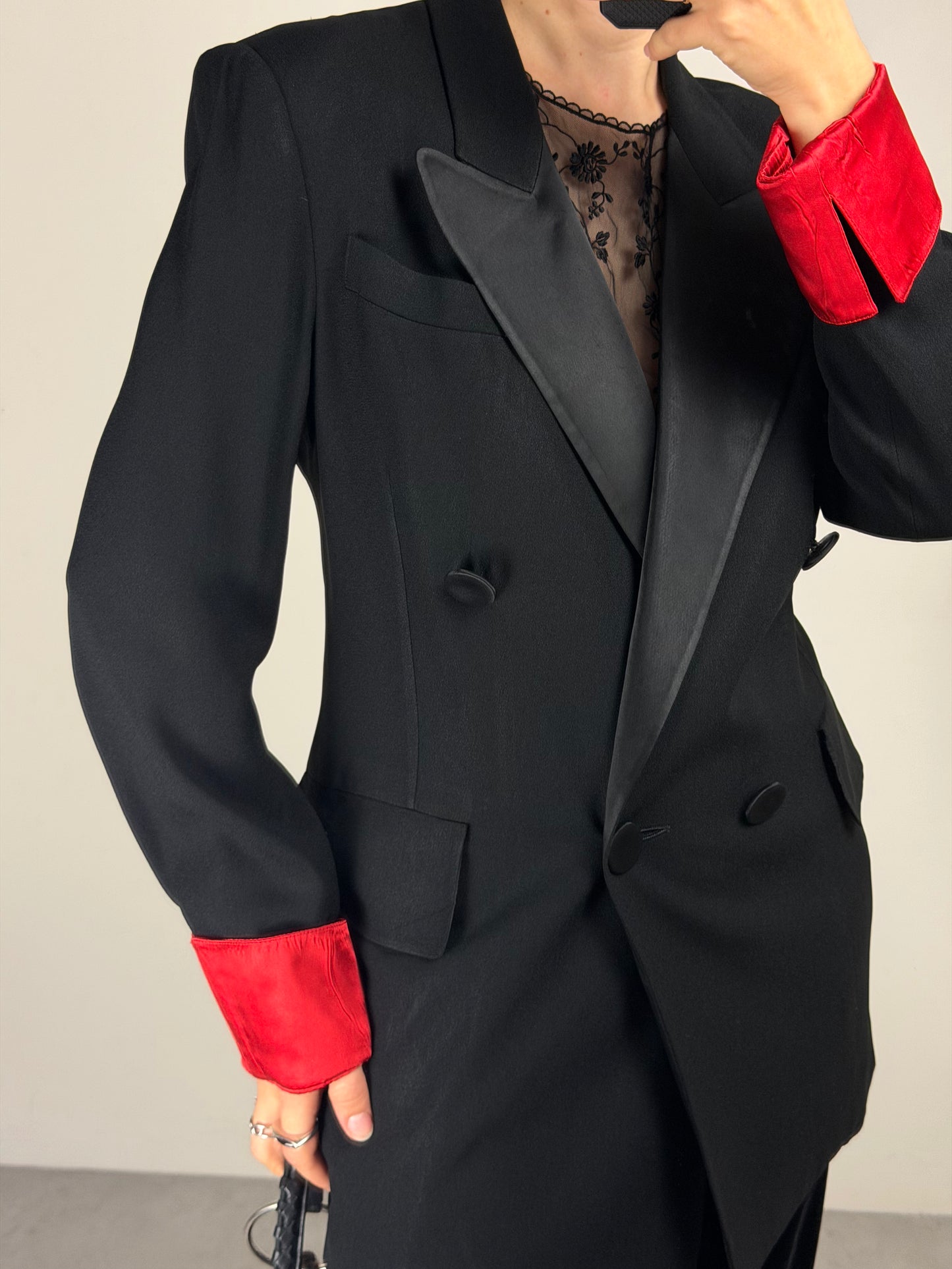 Blazer vintage made in France stile smoking con polsini a contrasto