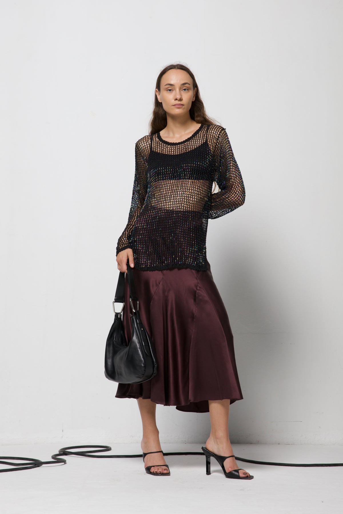 Maglia vintage a rete crochet con perline cangianti