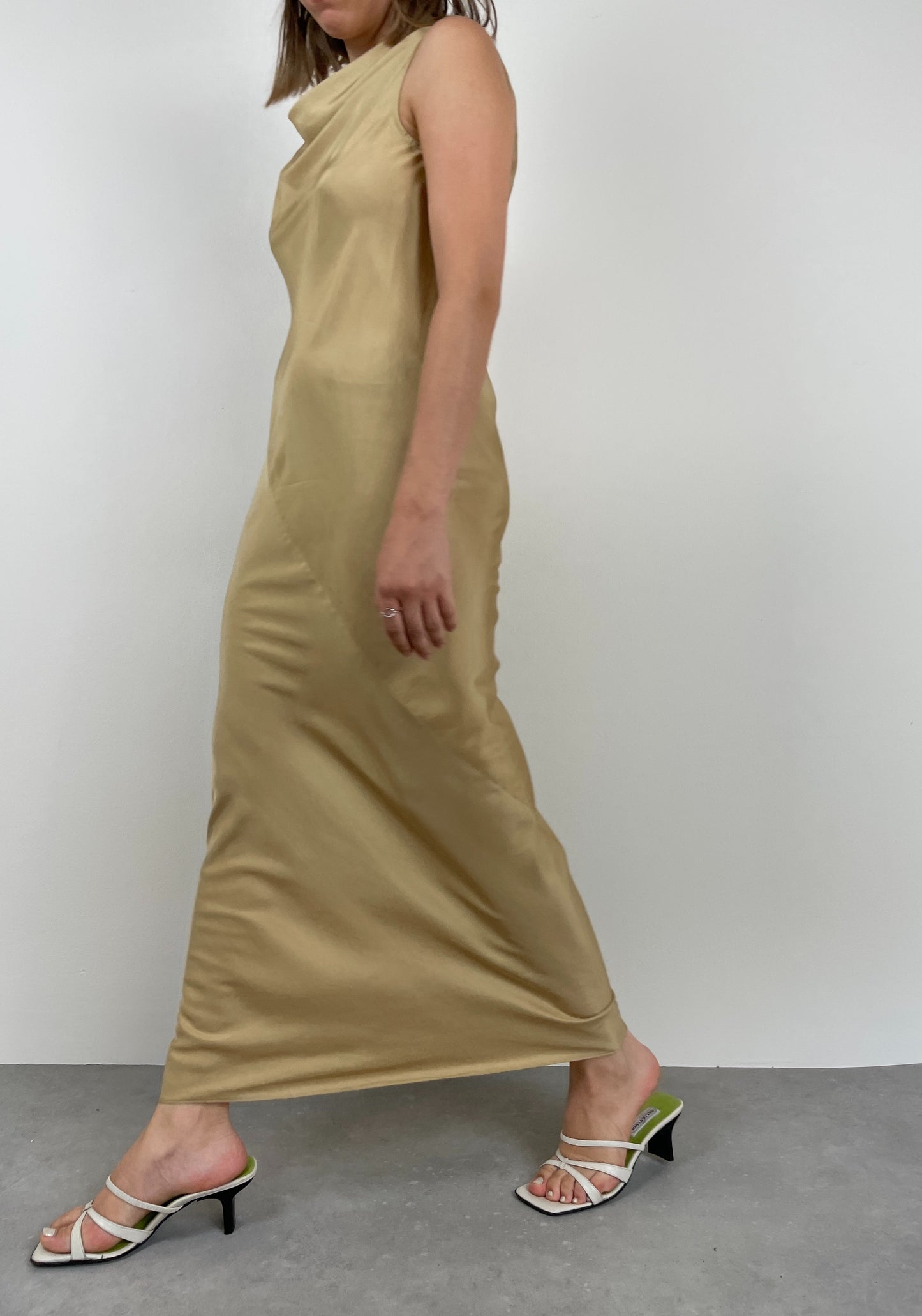 Silk long gold dress