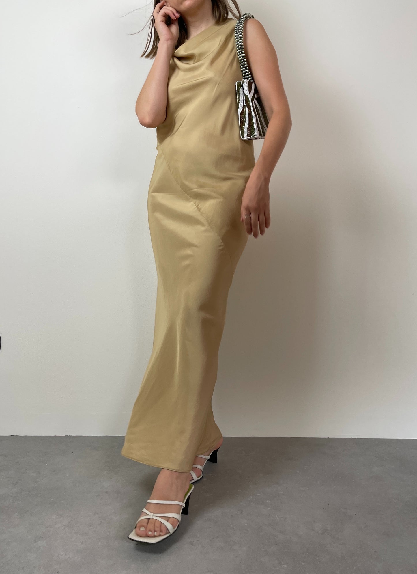 Silk long gold dress