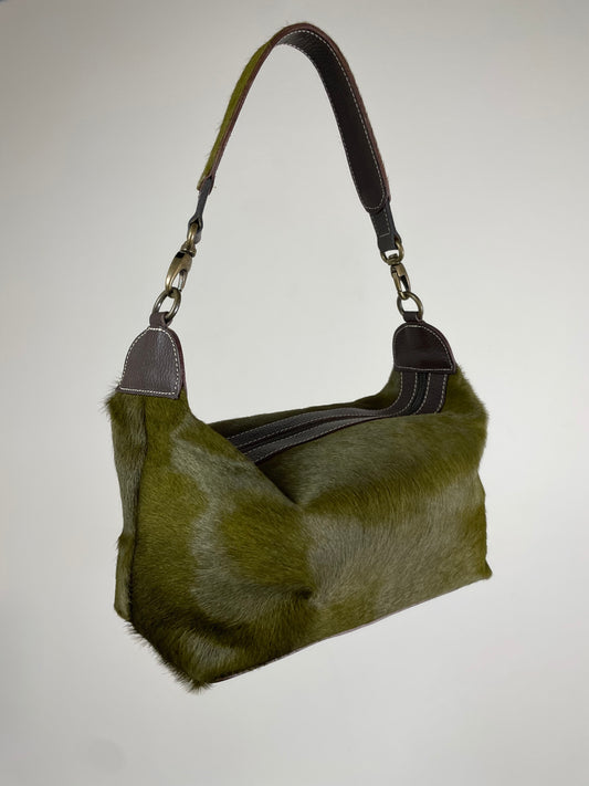 Borsa vintage in vera pelle cavallino color verde