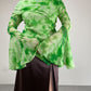 Top vintage in seta tie-dye con balze e maniche a campana