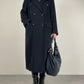 Cappotto a doppiopetto in lana, cashmere e ancora blu scuro