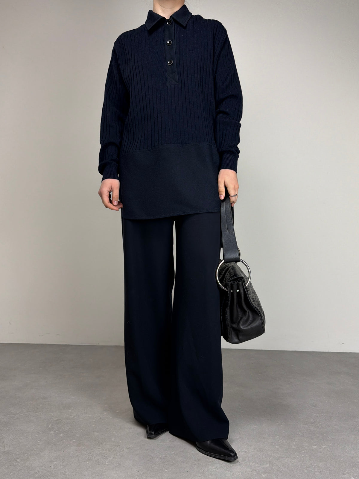 Polo camicia vintage made in Italy in lana blu