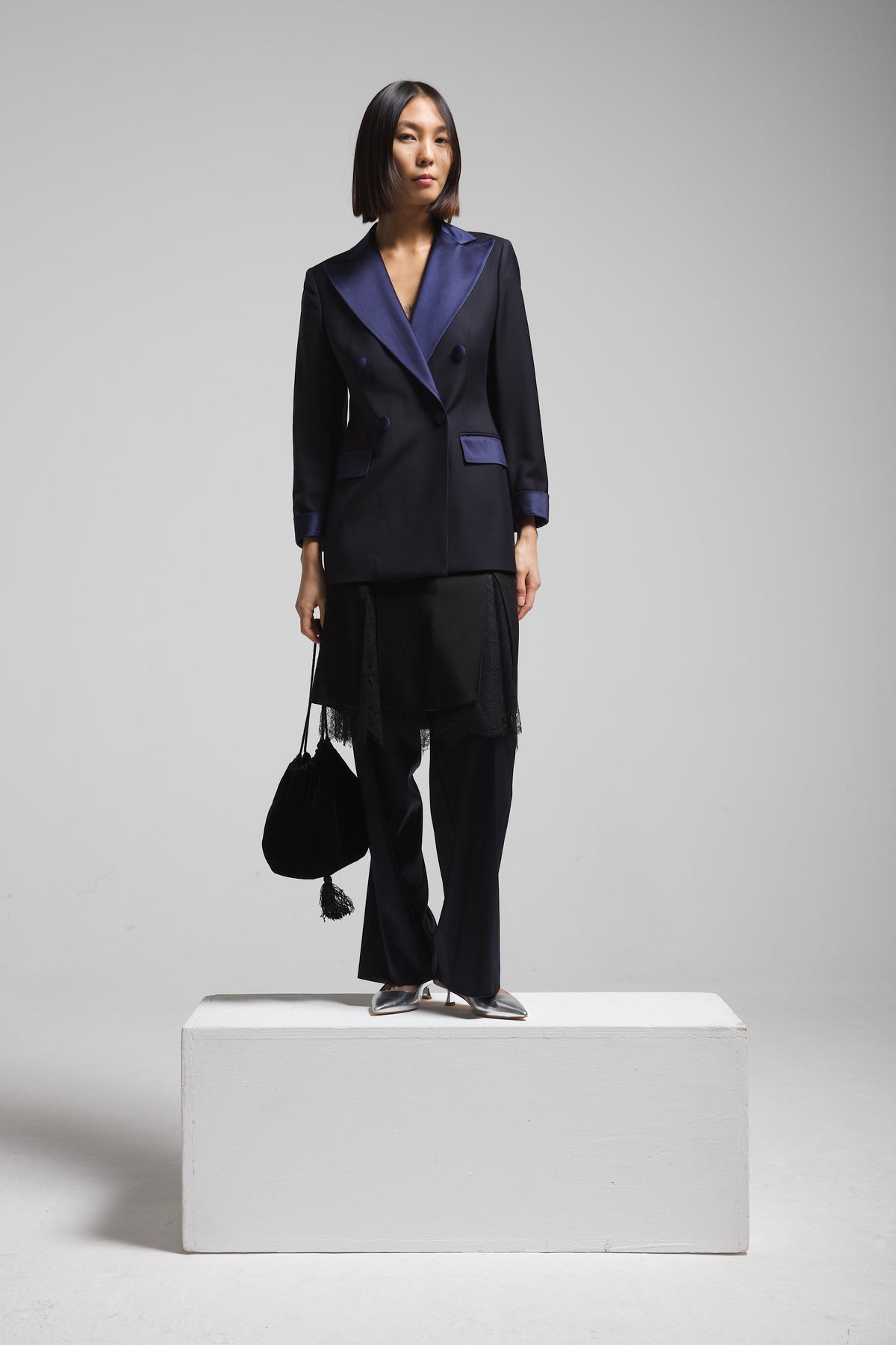 Blazer smoking vintage in lana blu