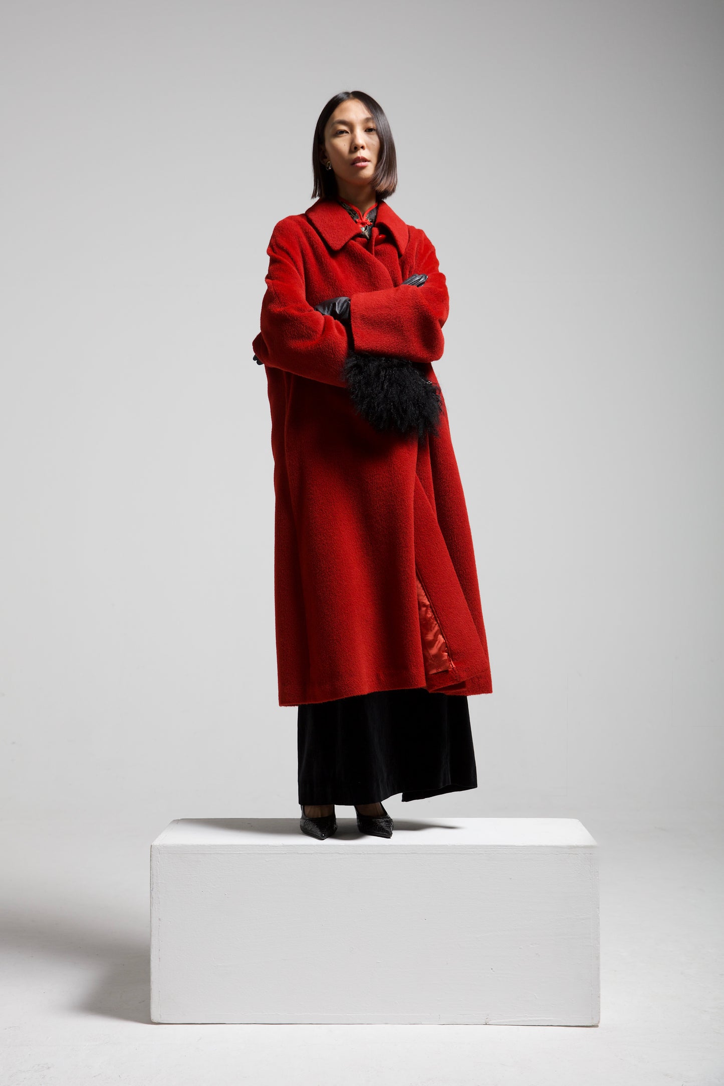 Cappotto rosso in 100% alpaca