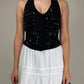 Top nero con pietre nere sfaccettate