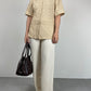 Camicia beige in tessuto crinkle