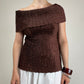 Top vintage marrone effetto crinkle