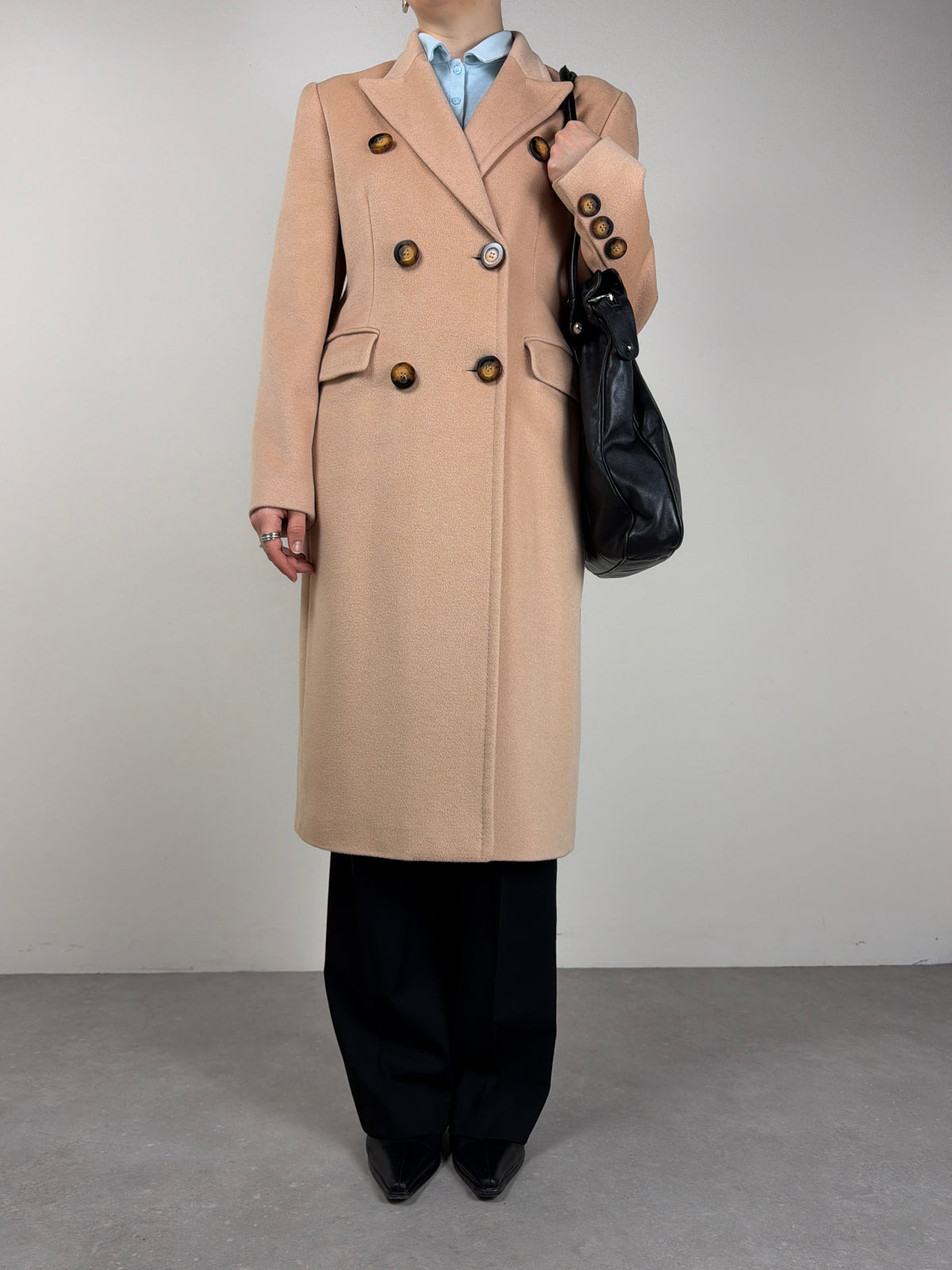 Cappotto vintage a doppiopetto in lana cashmere e angora