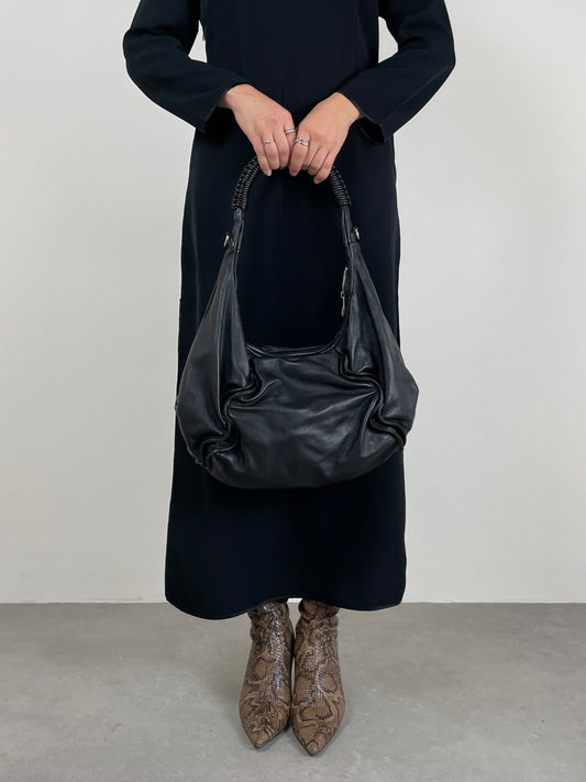 Hobo bag in vera pelle nera