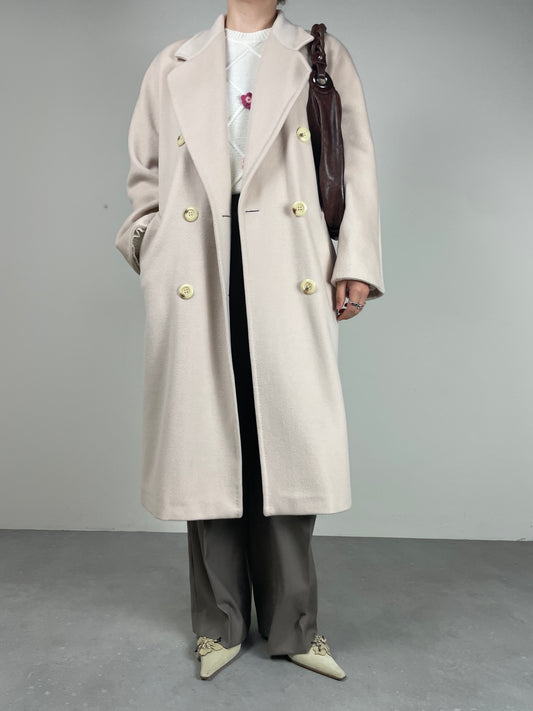Cappotto in beaver di lana angora e cashmere color cipria