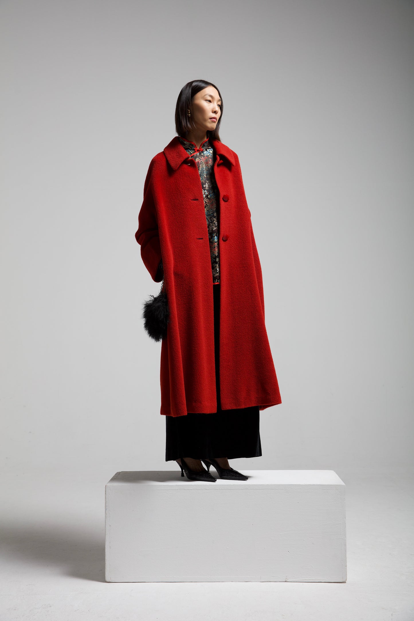 Cappotto rosso in 100% alpaca