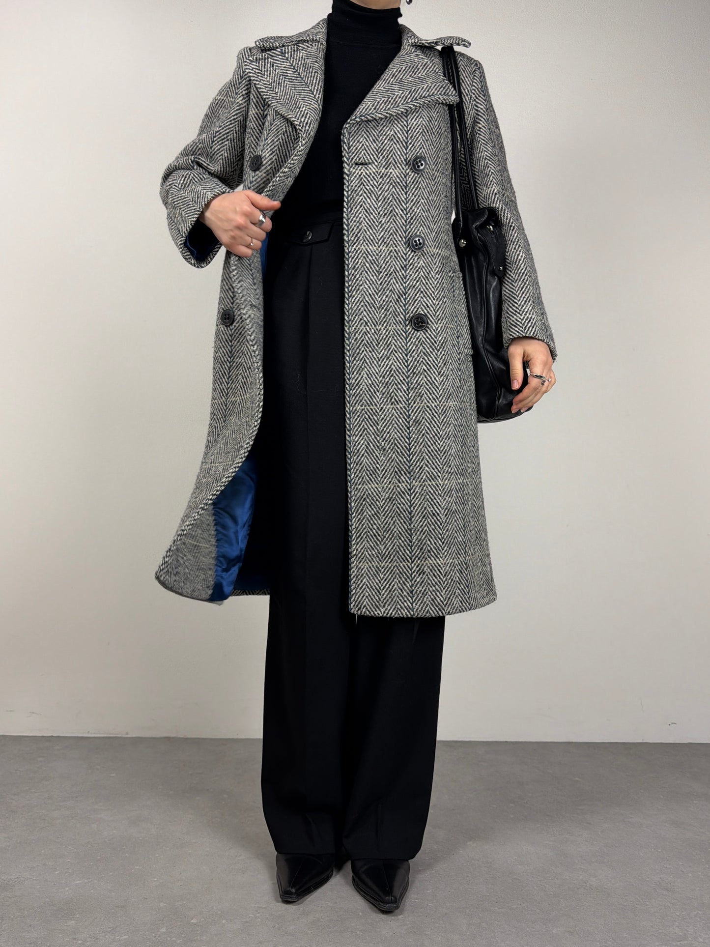 Cappotto vintage in 100% lana fantasia spigata