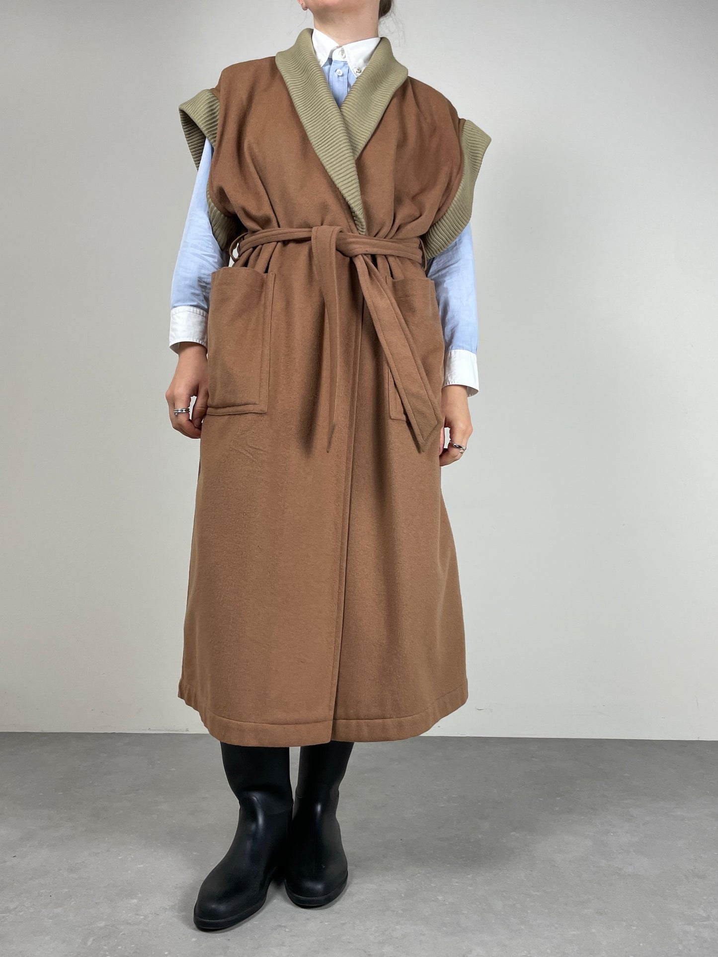Cappotto vintage Cerruti in pura lana con maniche rimovibili