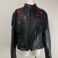 Chiodo vintage in pelle con frange e rose