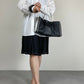 Shopper in vera pelle nera con inserti bianchi