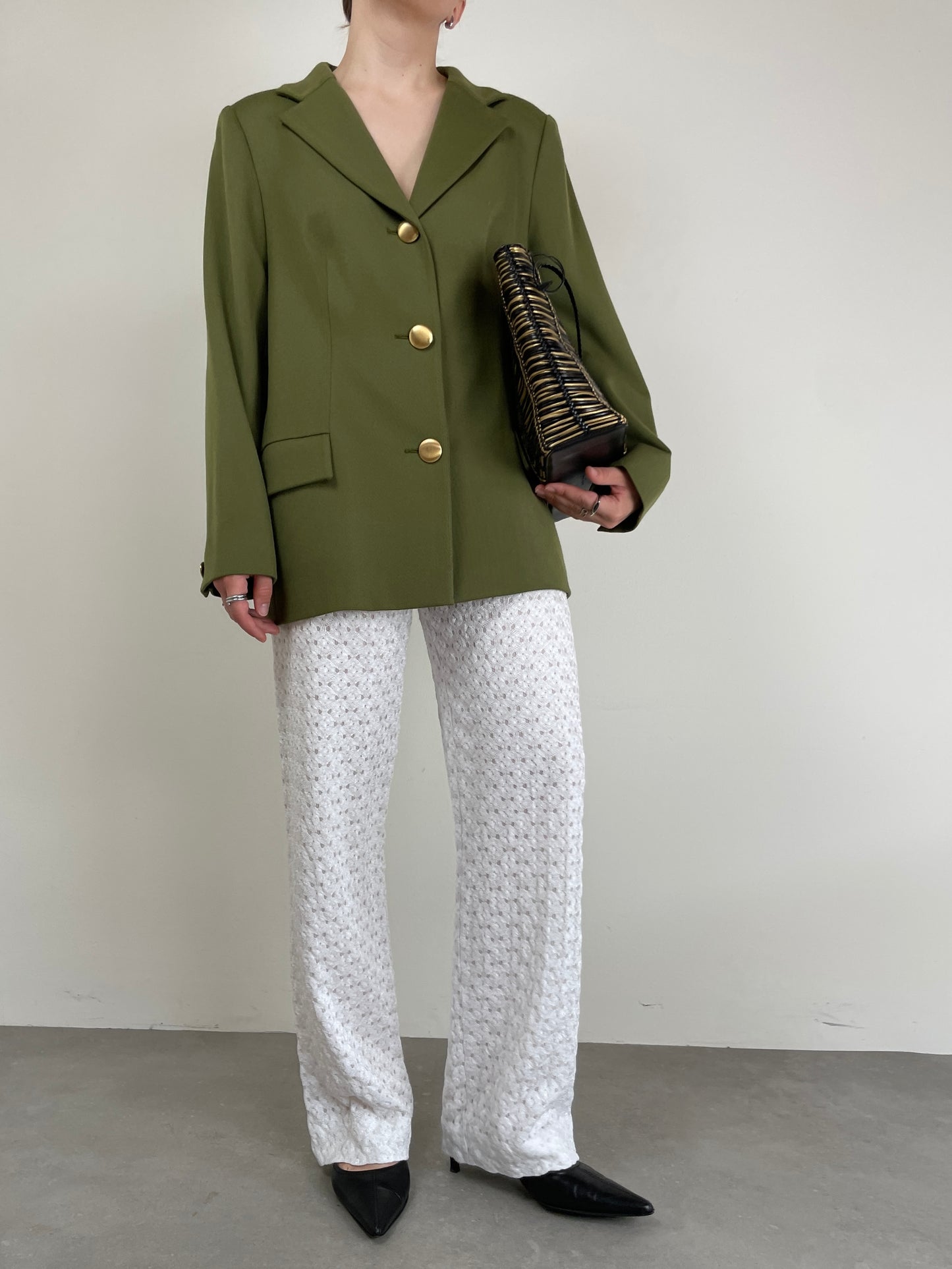 Blazer vintage in lana verde oliva