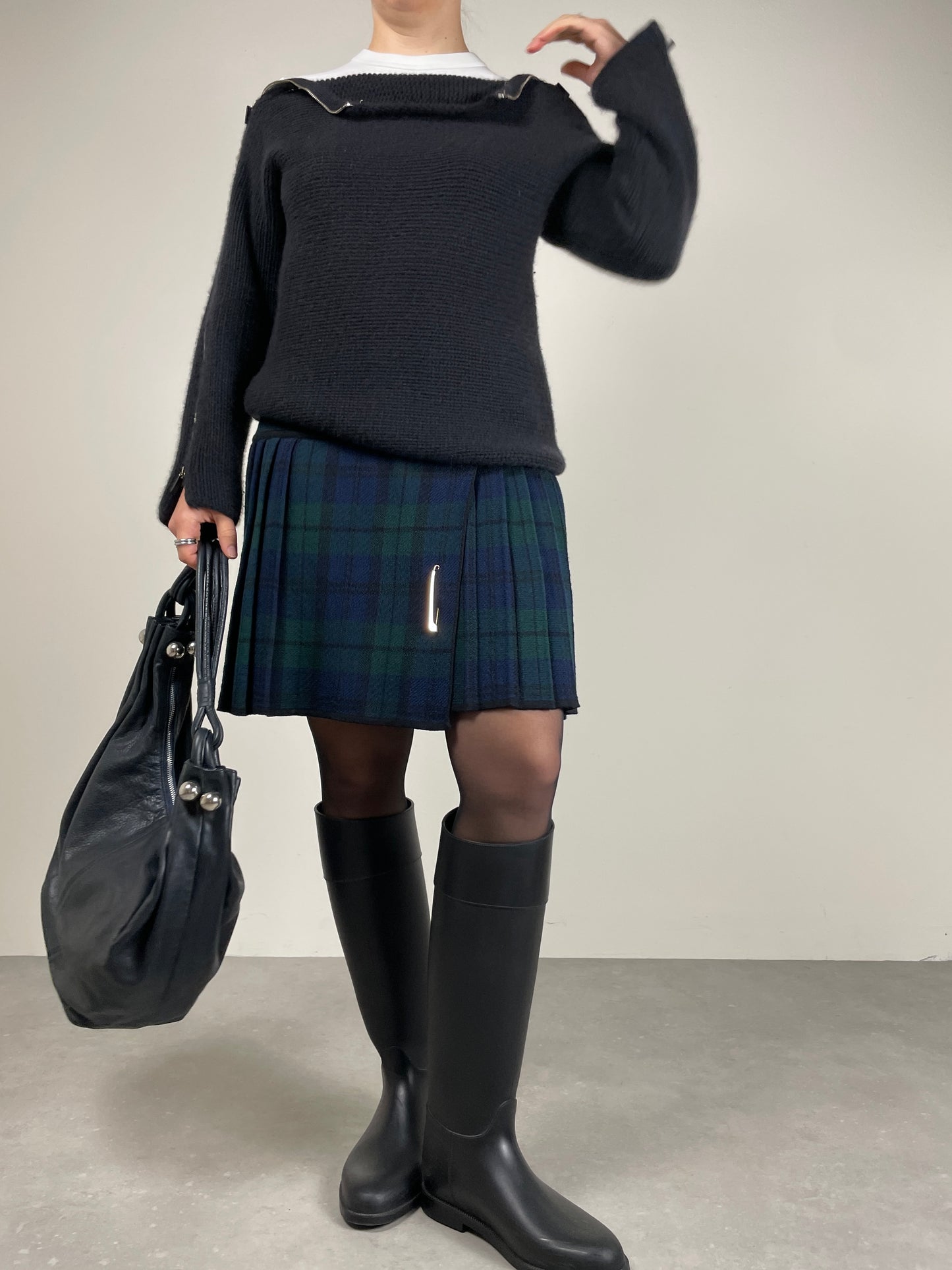 Maglione in 100% puro cashmere blu con zip sulle maniche