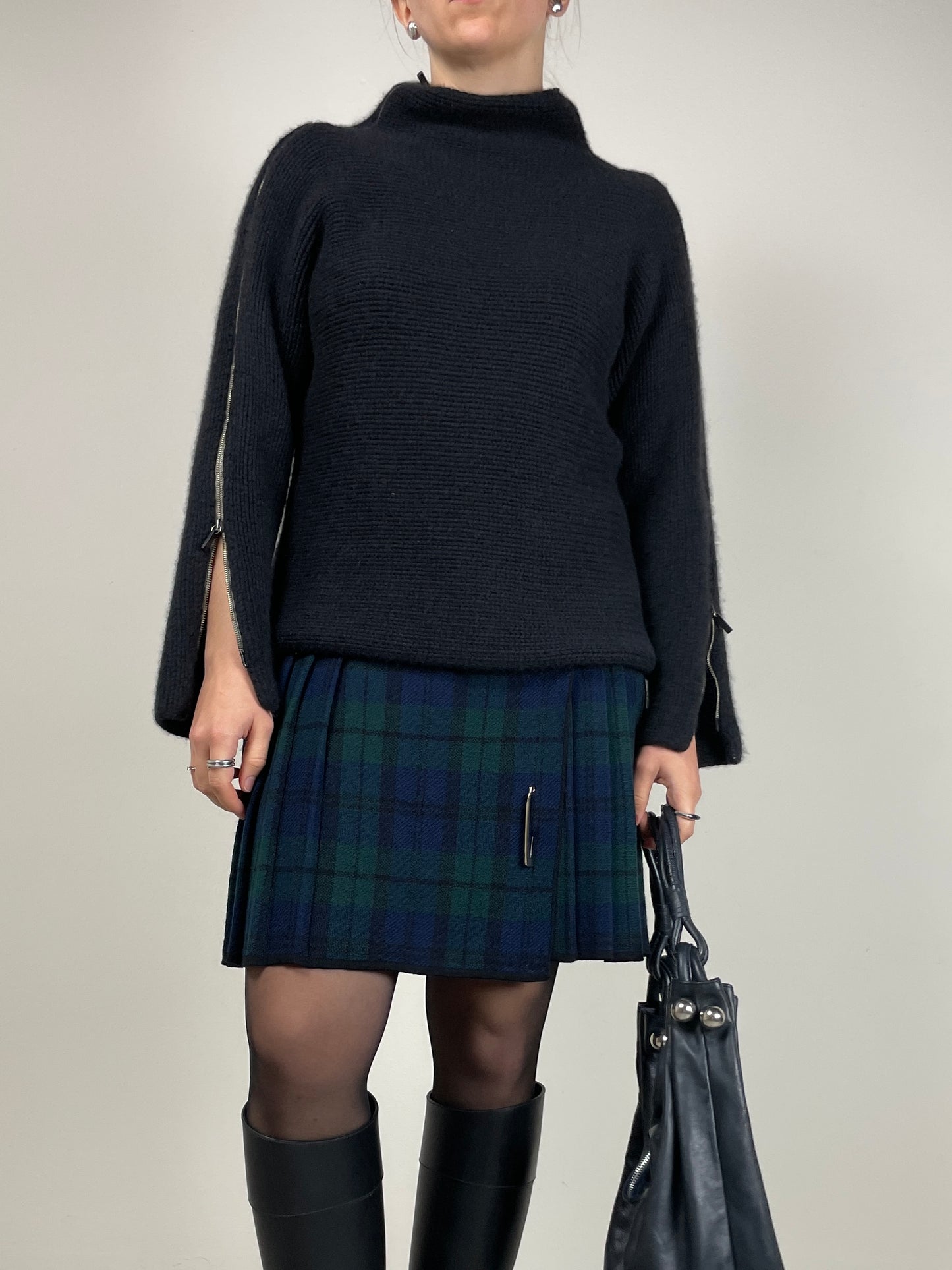 Maglione in 100% puro cashmere blu con zip sulle maniche