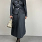 Blazer in vera pelle blu notte con bottoni in madreperla