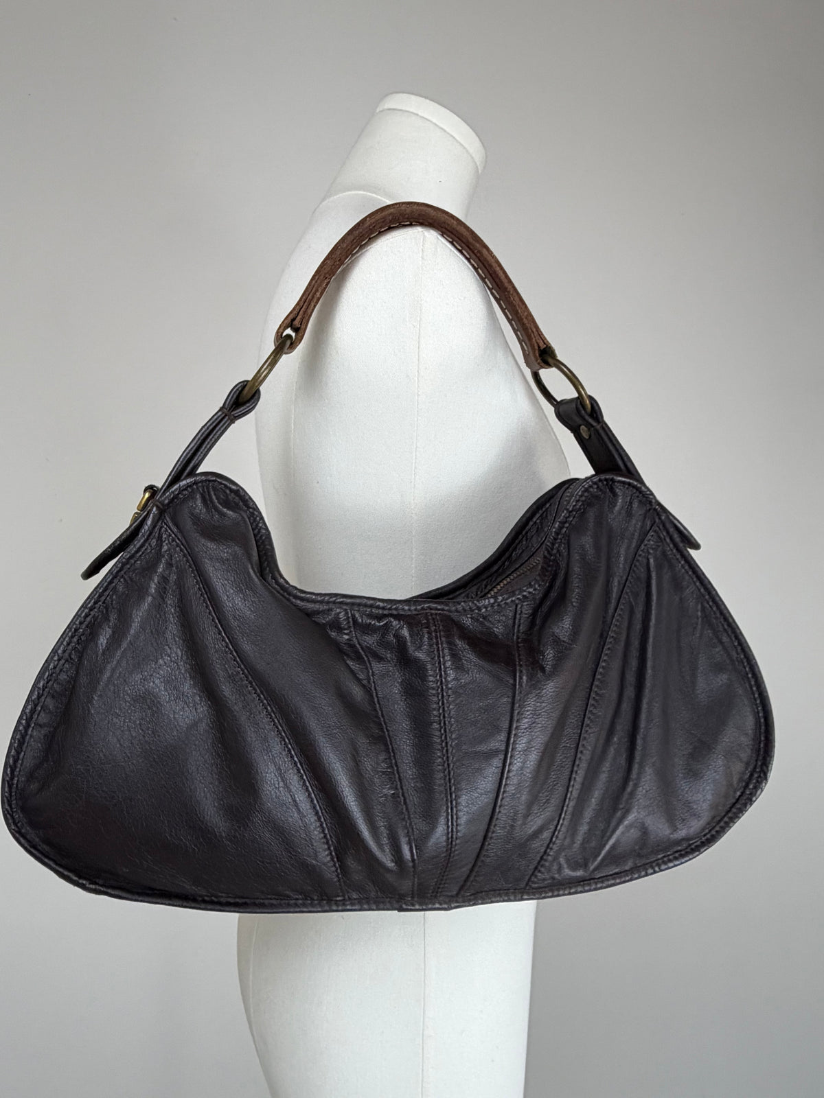 Borsa da spalla in vera pelle testa di moro