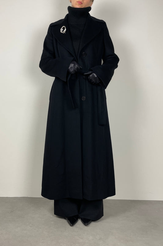 Long black wool and cashmere coat