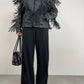 Chiodo vintage in pelle con frange e rose