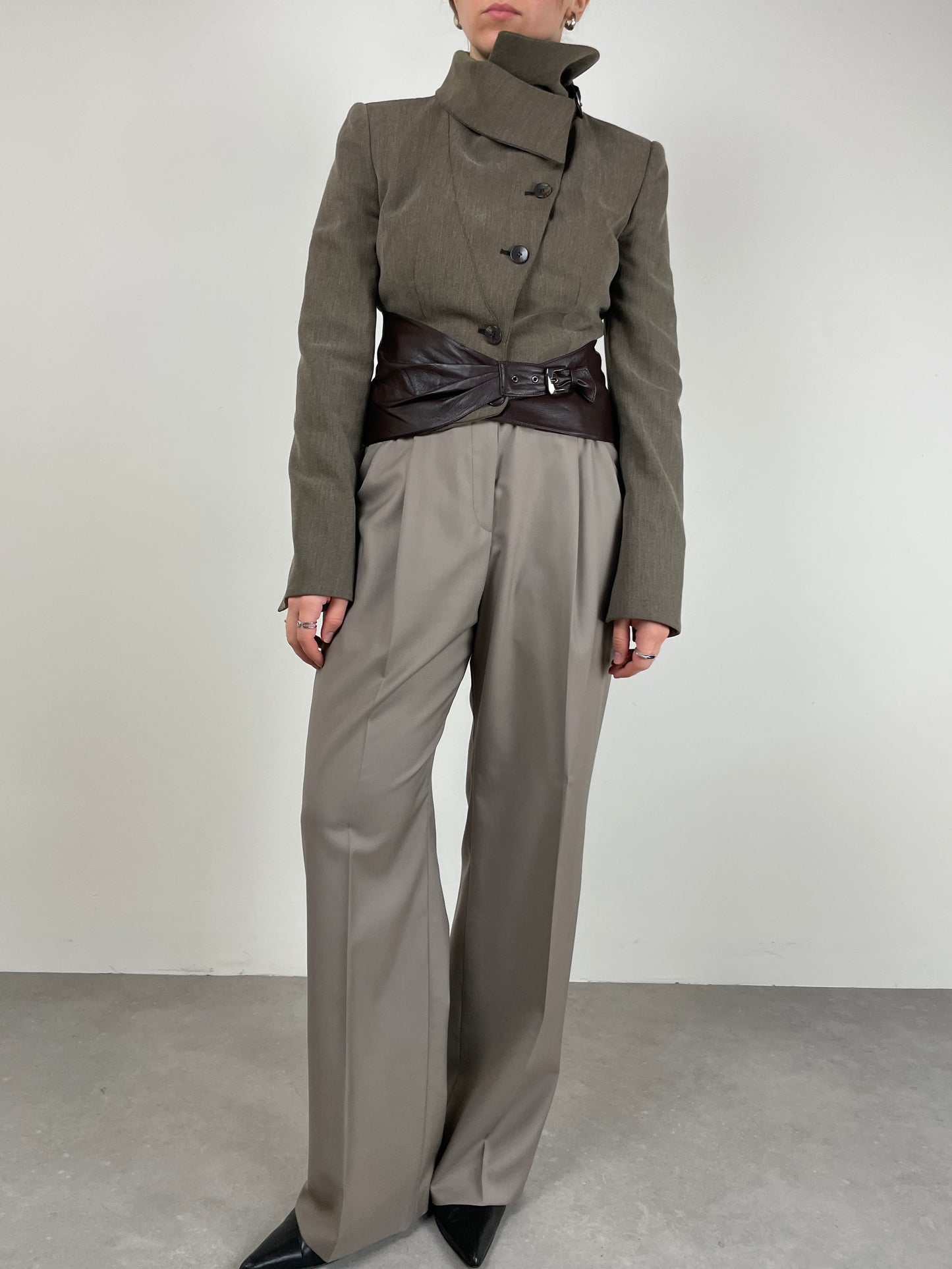 Armani Collezioni giacchetta in lana con dettagli in pelle