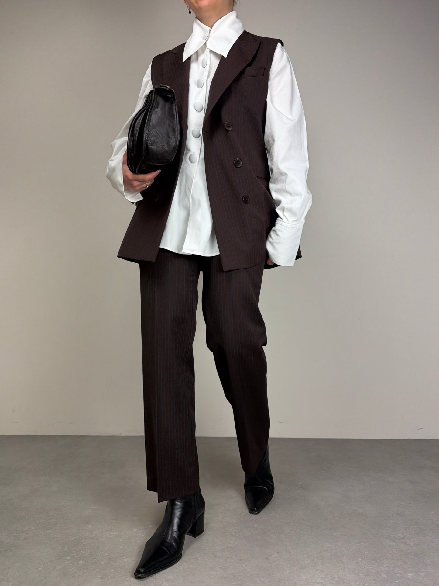 Completo vintage con gilet e pantalone in lana gessata