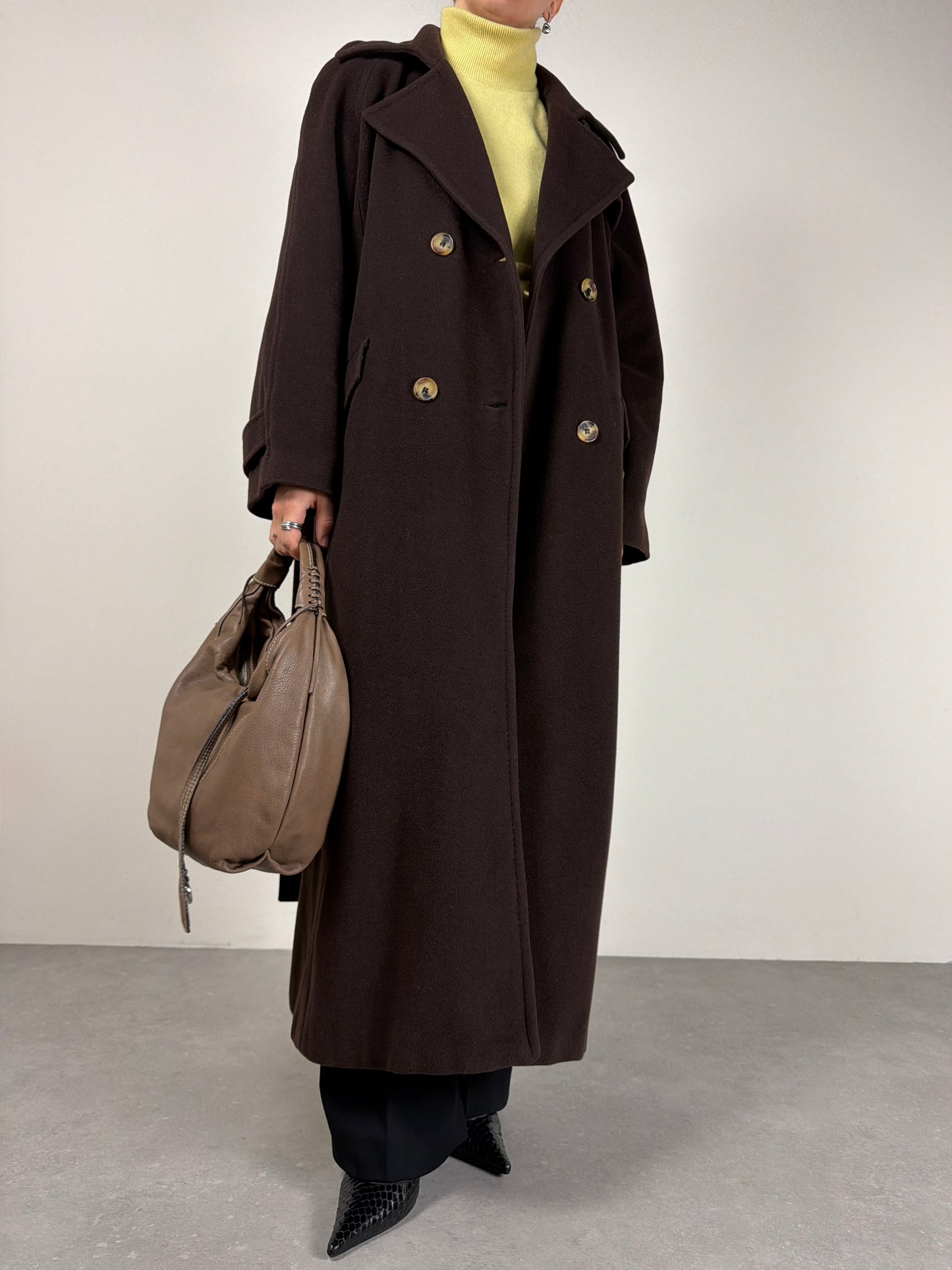 Cappotto lungo in lana color cioccolato