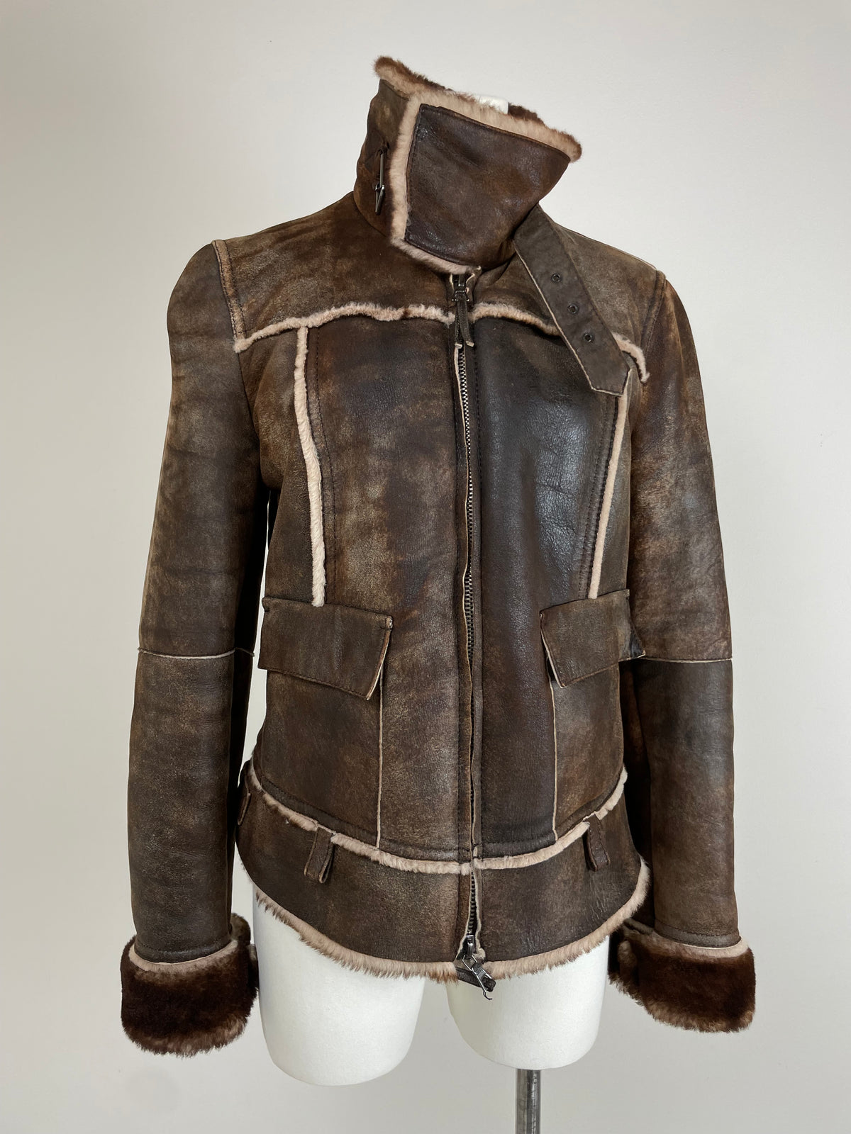 Marella montone in vero shearling marrone