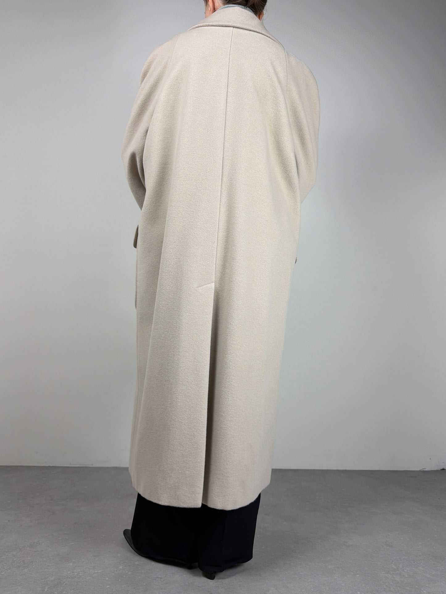 Cappotto lungo panna in lana, angora e cashgora