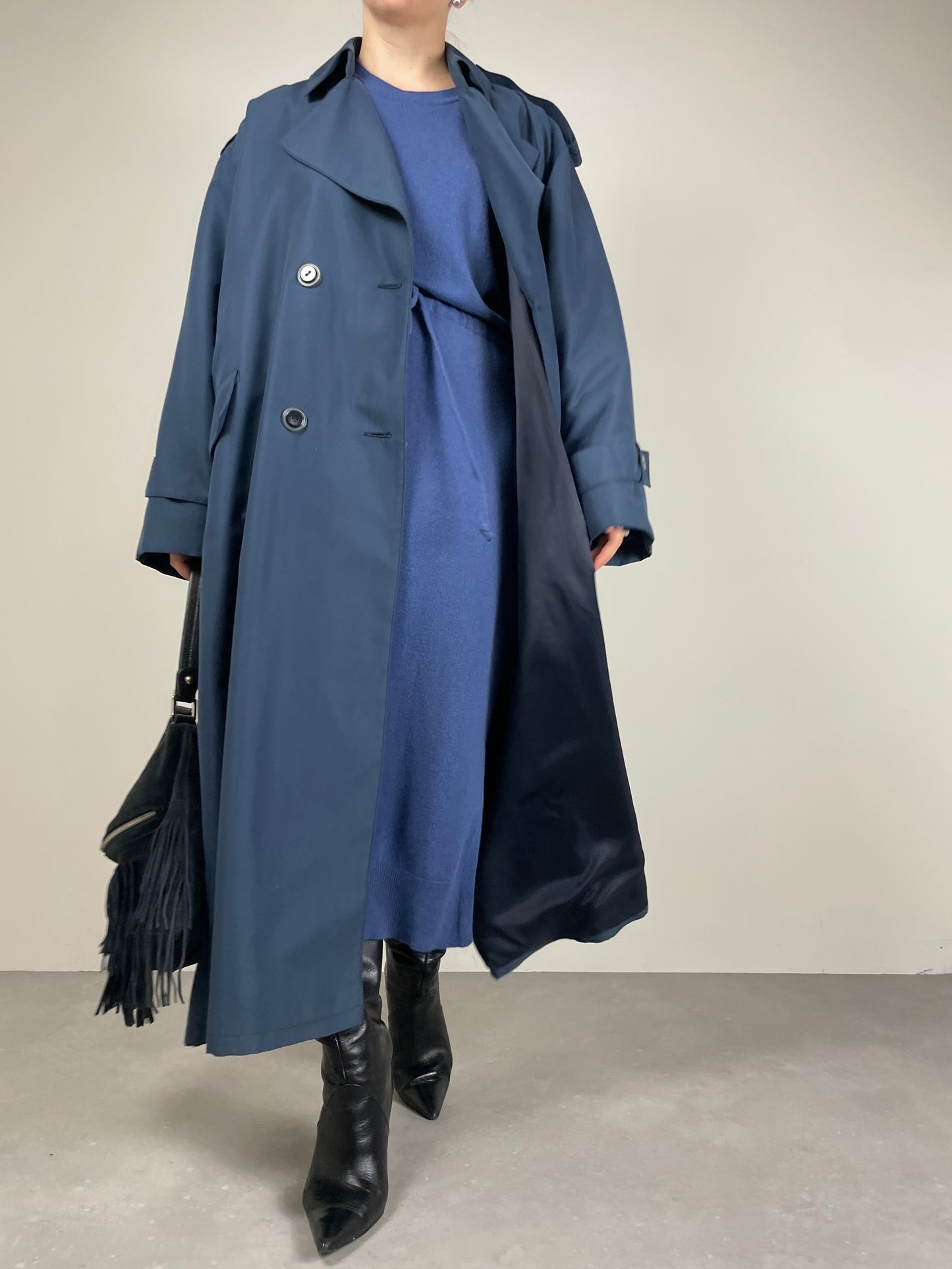 Trench vintage con gilet staccabile in vera pelliccia lapin