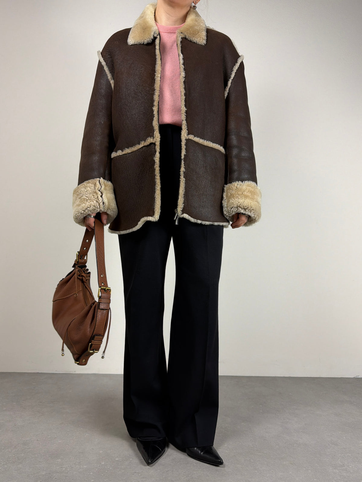 Shearling vintage made in Italy marrone con pelo beige