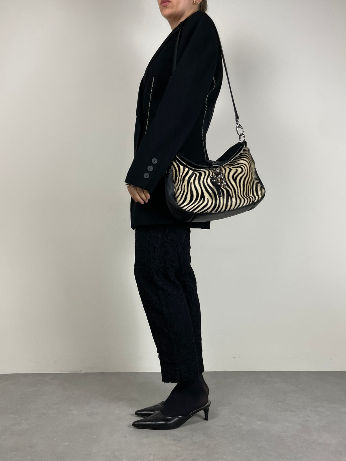 Borsa in vera pelle con pannello in cavallino zebrato