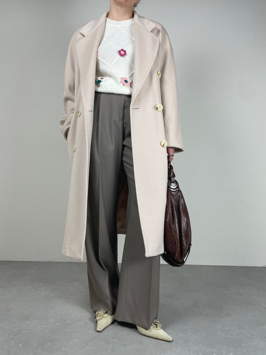 Cappotto in beaver di lana angora e cashmere color cipria