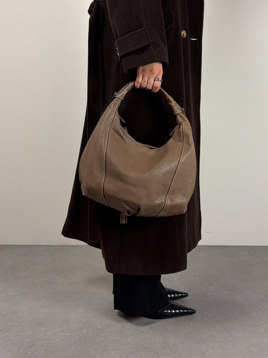 Borsa hobo in vera pelle color tortora