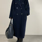 Cappotto a doppiopetto lungo blu in lana made in Italy