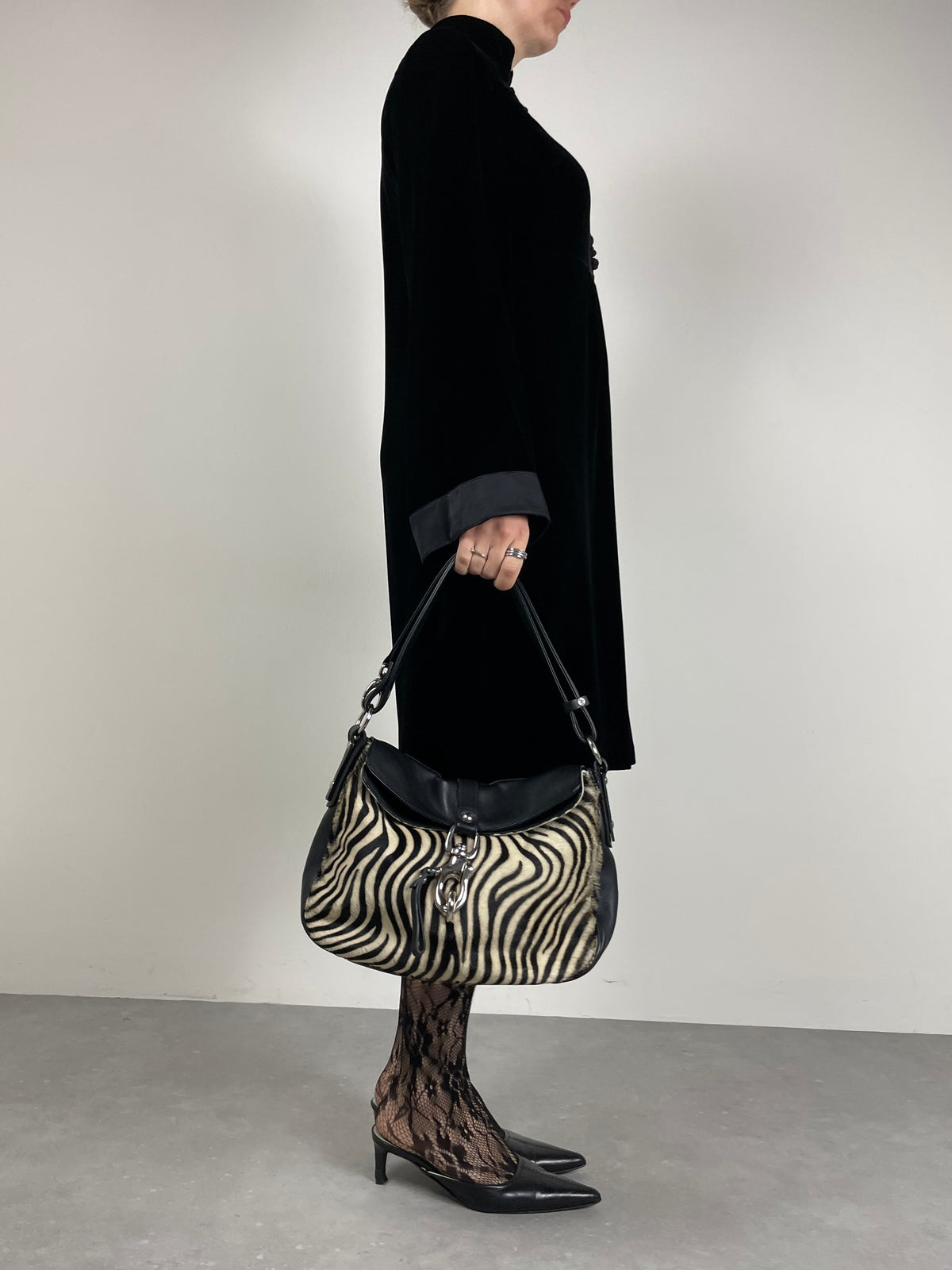 Borsa in vera pelle con pannello in cavallino zebrato