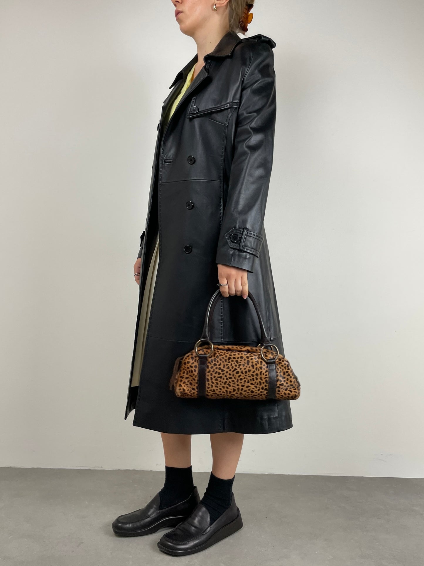 Trench vintage vera pelle nera